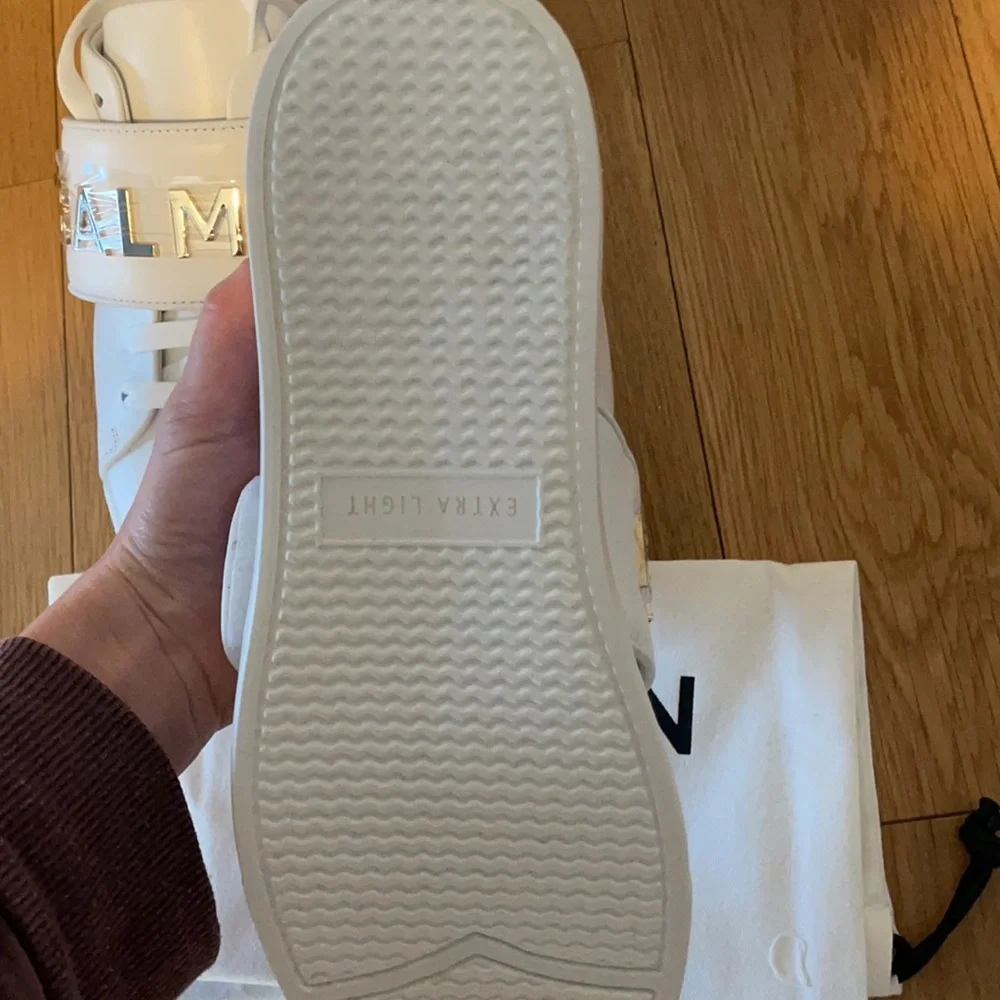 Balmain White Leather Sneakers with Gold Logo Strap
